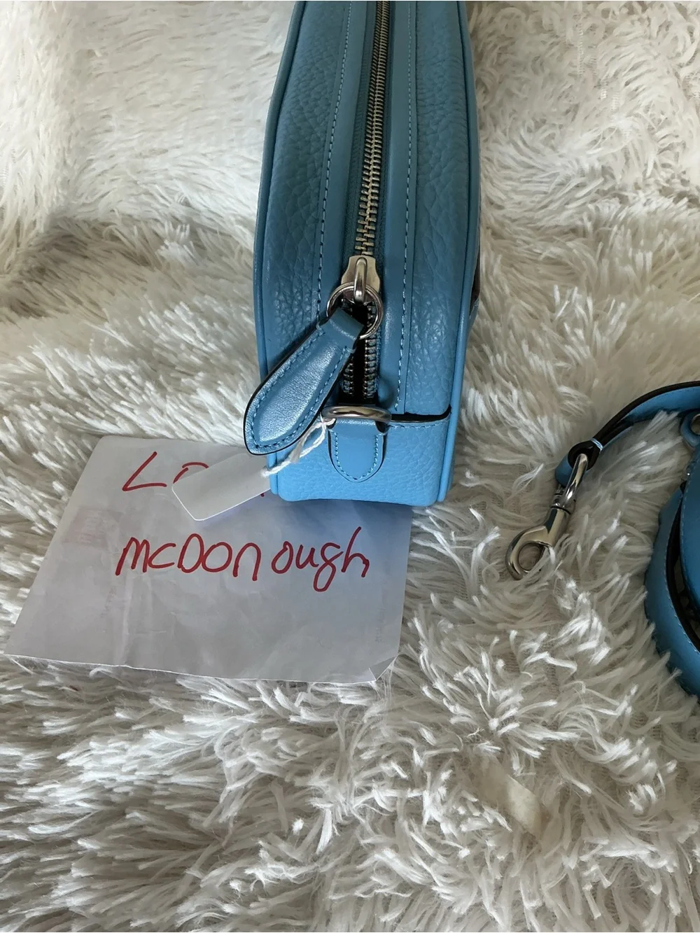 Coach Pebbled Leather Crossbody Camera Bag in Sky Blue